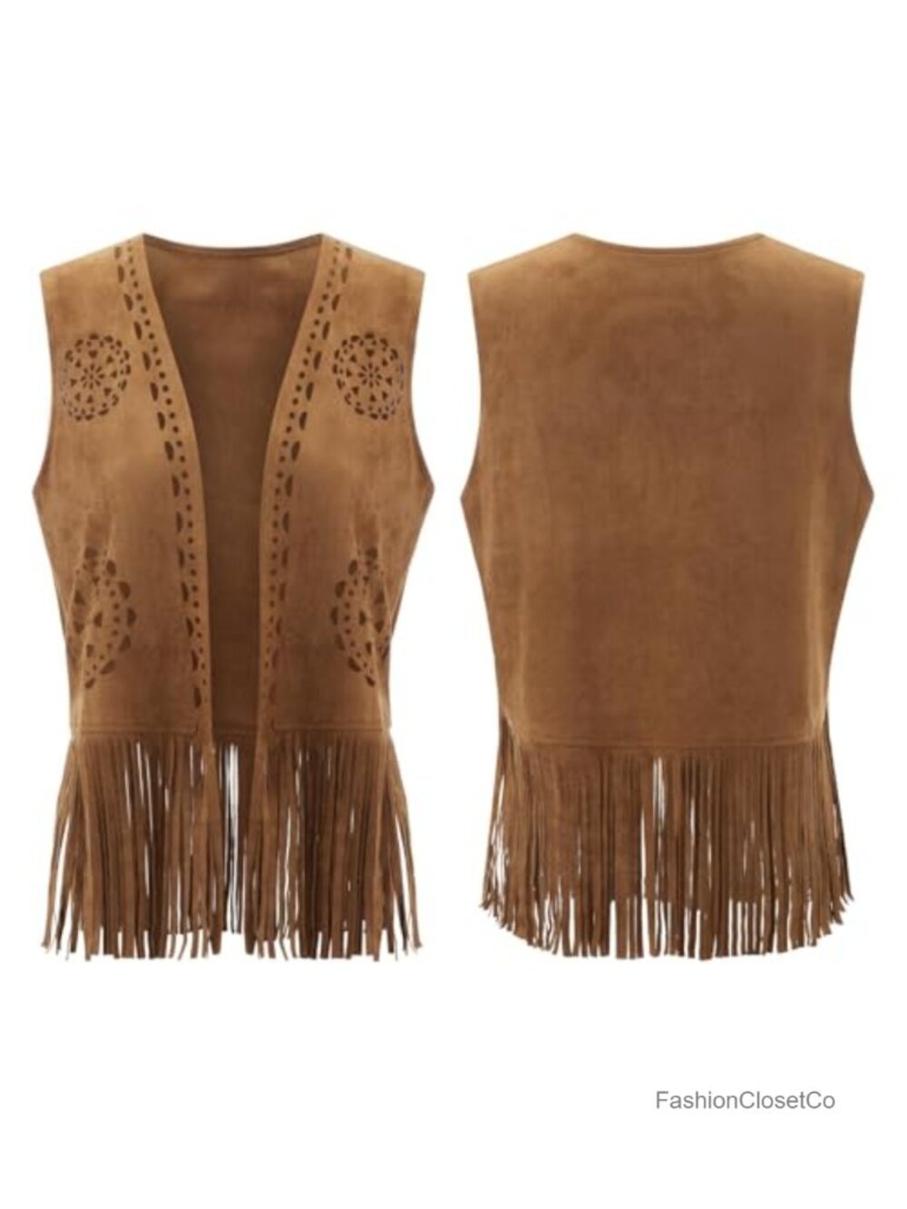 Faux Suede Fringe Vest Hippie 70s Western Cowgirl Sleeveless Cardigan Boho - Picture 5 of 6